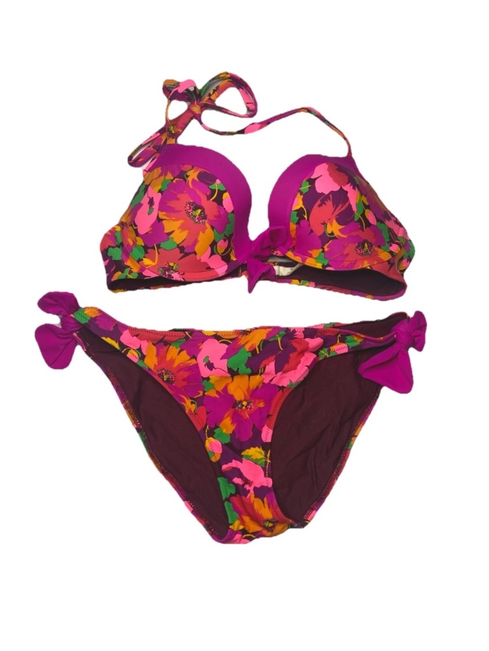 Aerie Bikini Size 36C M Pink Floral Padded Bra Top Beach Tropical Resort Vacay